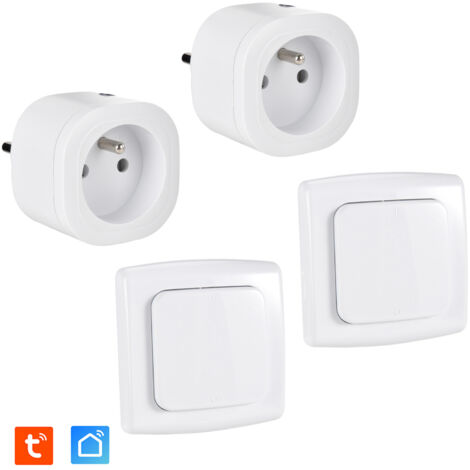 Lot de 2 Prises intérieures 3680W connectées (Wifi + Radio fréquence) + 2 Interrupteurs ON/OFF Sans Fil compatibles – Contrôle à distance & local (1/5)