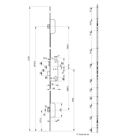 Serrure encastrable Secury à cylindre pour porte d'entrée, axe 50mm, 3pts, H. 2150mm, 6-29175-01-0-1FERCO by THIRARD