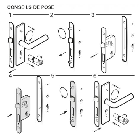 Serrure encastrable à condamnation pour salle de bain et toilette, gauche, axe 55mm, bouts ronds, acier verni