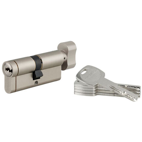 Thirard – Cylindre de serrure à bouton 35B x 35mm – Laiton nickelé – 6 goupilles – 5 clés – Niveau de sécurité 8/10 – Clé protégée