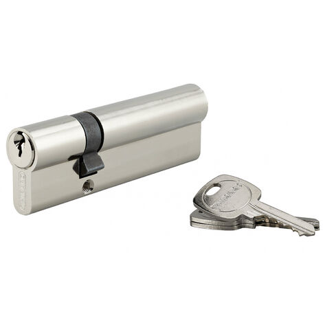 Thirard – Cylindre de serrure double entrée 30x70mm – 3 clés – Laiton nickelé – Système clé unique pour plusieurs cylindres identiques