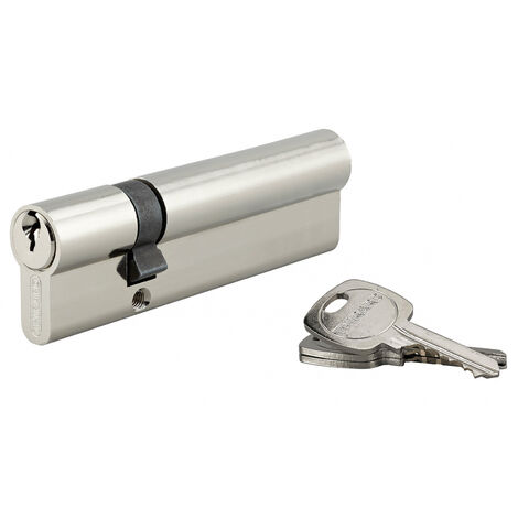 Thirard – Cylindre de serrure double entrée 30x80mm – 3 clés – Laiton nickelé – Système clé unique pour plusieurs cylindres identiques