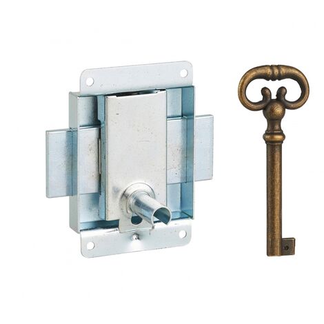 Thirard – Serrure de meuble en applique pour porte d'ameublement – Axe 25mm – Dimensions 50x60mm – Acier zingué – 1 clé fournie (1/3)