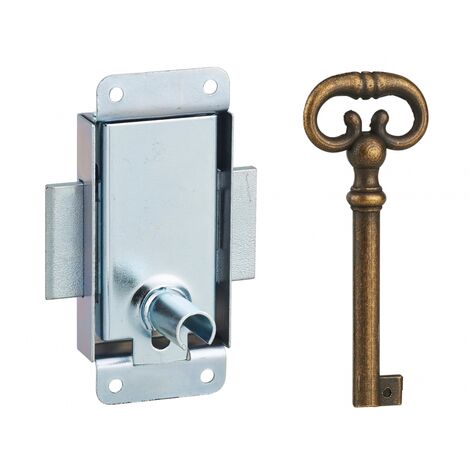 THIRARD - Serrure de meuble en applique pour porte d'ameublement, axe 15mm, 30x50mm, zingué, 1 clé - THIRARD