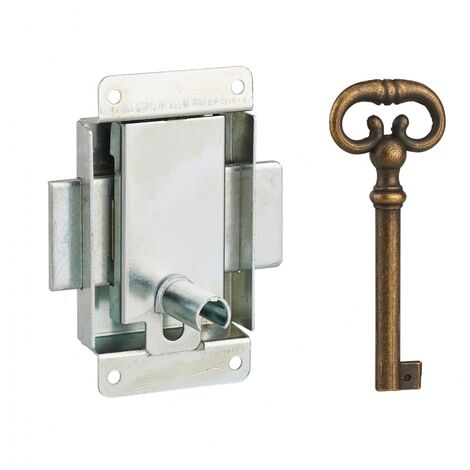 Thirard – Serrure monopoint en applique pour meuble – Sens de pose réversible – Axe 20mm – Dimensions 40x50mm – Acier zingué – 1 clé fournie