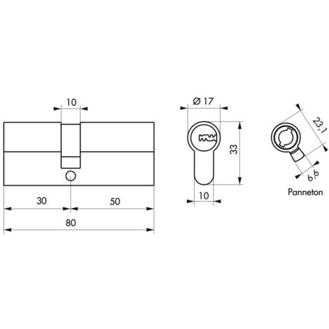 Cylindre de serrure double entrée Trafic 6, 30x50mm, anti-arrachement, anti-perçage, nickel, fonction urgence 5 clés