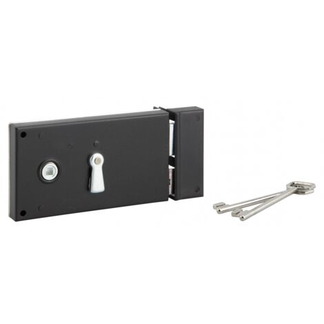 Serrure en applique horizontale à clé 140 x 80 mm – Pêne dormant en acier zingué – 2 clés – Pour portes intérieures et de cave