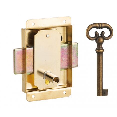 THIRARD - Serrure de meuble à pattes pour porte d'ameublement, 50mm, acier laitonné, 1 clé - THIRARD