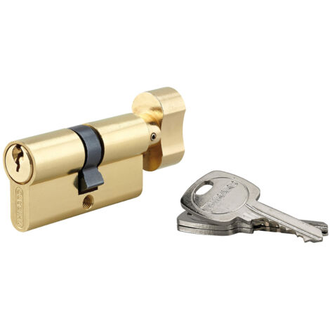 Cylindre de serrure à bouton, 35Bx25mm, anti-arrachement, laiton, 3 clés - (1/4)