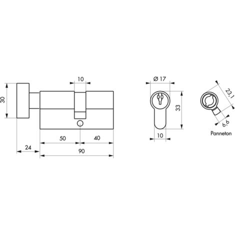 Cylindre de serrure à bouton STD, anti-arrachement, 50Bx40mm, nickelé, 3 clésThirard