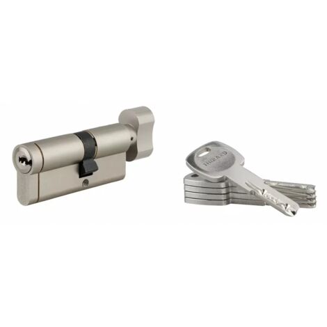 Thirard – Cylindre de serrure à bouton débrayable 30Bx40mm – 6 goupilles – Laiton nickelé – 5 clés plates réversibles – Protection anti-snap (1/3)