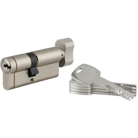Thirard – Cylindre de serrure à bouton débrayable 40Bx30mm – 6 goupilles – Protection anti-snap et perçage – 5 clés réversibles en laiton nickelé