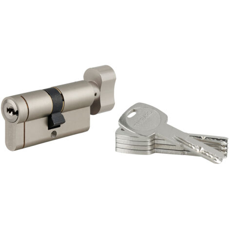 Thirard – Cylindre de serrure à bouton débrayable 30Bx30mm – 5 clés réversibles en laiton nickelé – Protection anti-crochetage et anti-perçage