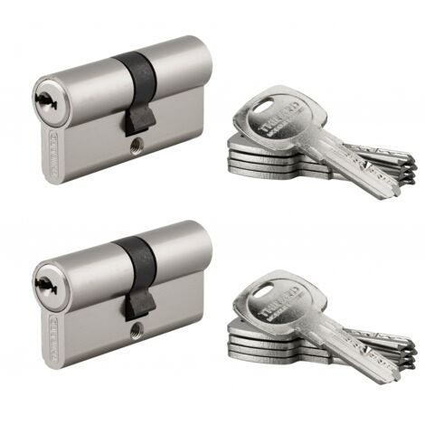 Thirard – Lot de 2 cylindres de serrure double entrée 30x30mm – Nickelé – 10 clés – 6 goupilles – Protection anti-arrachement et anti-perçage