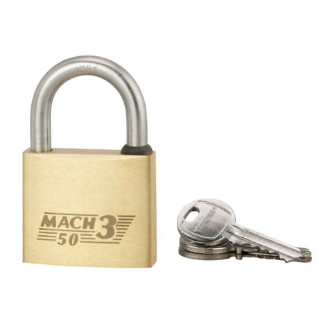 THIRARD - Cadenas à clé Mach 3, laiton, extérieur, anse acier, 50mm, 2 clés - THIRARD