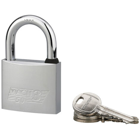 THIRARD - Cadenas à clé Mach 3, laiton nickelé, extérieur, anse inox, 50mm, 2 clés - THIRARD
