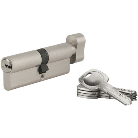 Cylindre de serrure à bouton 5G 45Bx50mm – Nickel – Protection anti-arrachement – 5 clés crantées – Mécanisme à 5 goupilles – SP