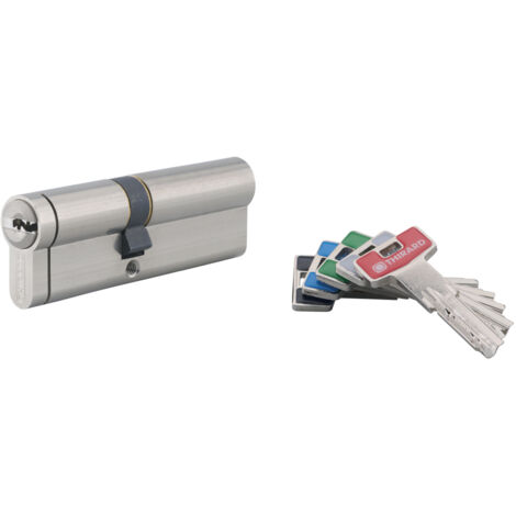 Thirard – Cylindre de serrure double entrée 40x50mm – Nickel – Anti-arrachement, anti-perçage, anti-crochetage – 5 clés longues colorées (1/2)