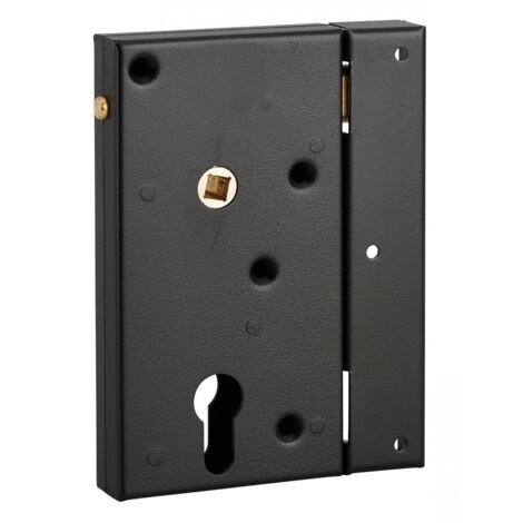 THIRARD - Boitier de serrure en applique double entrée à fouillot pour portail bois, réversible, axe 45mm, 80x150mm, noir - THIRARD (1/2)