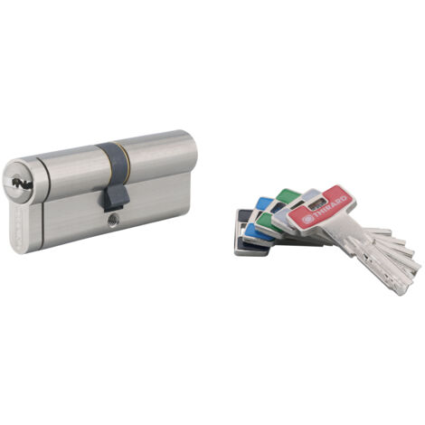 Thirard – Cylindre de serrure double entrée T2 40x40mm – Nickel – Anti-arrachement, anti-perçage, anti-crochetage – 5 clés longues (1/2)