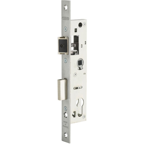 Thirard – Boîtier de serrure encastrable à cylindre pour menuiserie métallique – Axe 24mm – Acier zingué – Têtière inox à bouts carrés