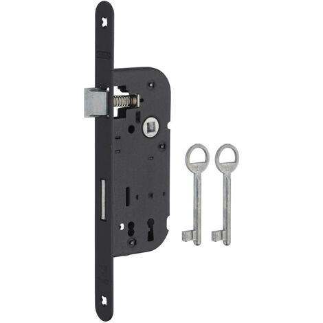 Thirard – Serrure encastrable à clé pour porte d'intérieur – Axe 40mm – Entraxe 70mm – Bouts ronds – 2 clés fournies – Acier noir