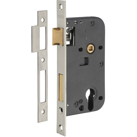 THIRARD - Boitier de serrure encastrable à cylindre pour porte d'entrée, axe 50mm, bouts carrés, têtière laiton inox brossé - THIRARD (1/2)