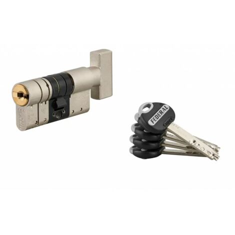 THIRARD - Cylindre de serrure à bouton Federal 2, 32Bx32mm, nickel, anti-arrachement, anti-perçage, 5 clés - THIRARD