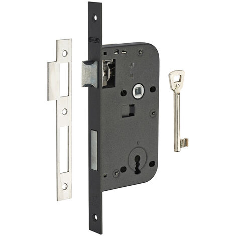 THIRARD - Serrure encastrable à clé pour porte de chambre, axe 50mm, bouts carrés, noir, 1 clé - THIRARD (1/2)
