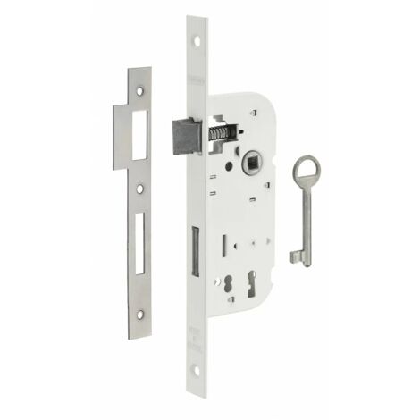 THIRARD - Serrure encastrable à clé pour porte de chambre, axe 40mm, bouts carrés, 1 tour, blanc, 1 clé - THIRARD