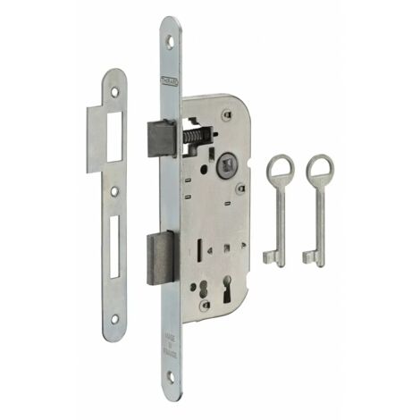 Thirard – Serrure encastrable à clé pour porte de chambre – Axe 40mm – 2 tours – Zingué – 2 clés – Pêne acier – Carré 7mm, entr'axe 70mm