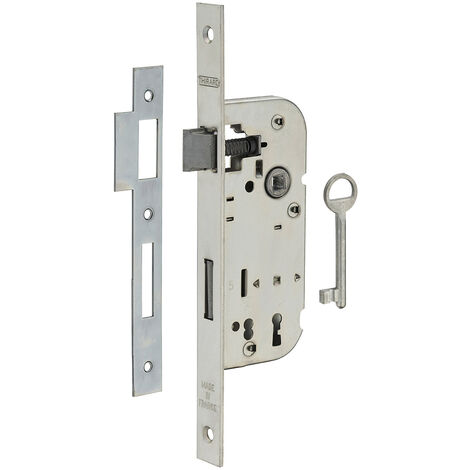 Thirard – Serrure encastrable à clé pour porte intérieure – Coffre en acier – Demi-tour réversible – 1 clé – Gâche plate en acier