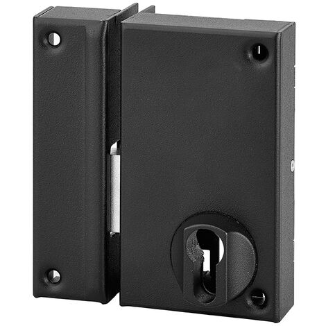 Thirard – Serrure verticale en applique double entrée pour porte de cave – Pêne seul gauche – Dimensions 75x130mm – Axe 45mm – Couleur noir