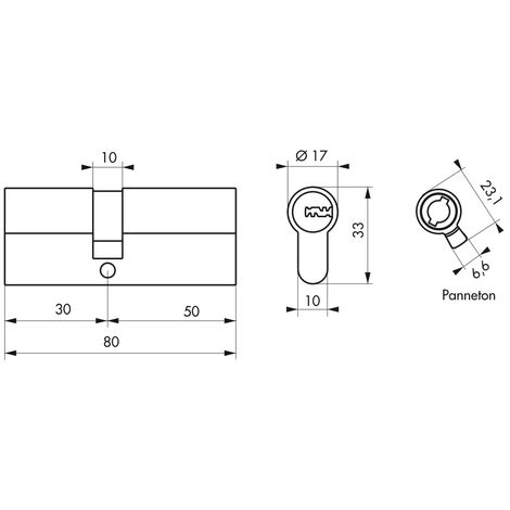 Cylindre de serrure à double entrée 5G, 30x50mm, nickel, anti-arrachement, 5 clés