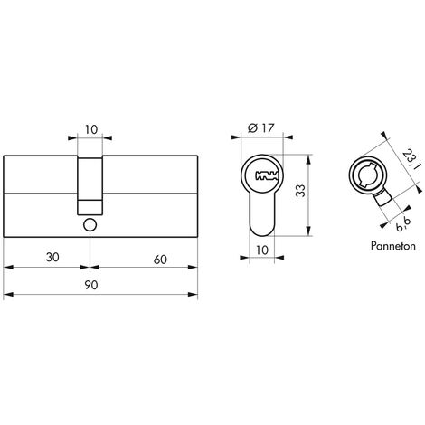 Cylindre de serrure à double entrée 5G, 30x60mm, nickel, anti-arrachement, 5 clés