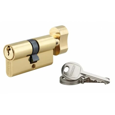 Thirard – Cylindre de serrure à bouton 30 x 30 mm – Laiton – Mécanisme 5 goupilles – Panneton anti-arrachement – 3 clés en acier nickelé (1/2)