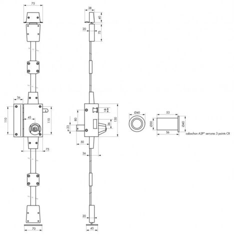 Serrure En Applique Verticale Melissa 3 Points Dorée - Dimensions 85 X 174 Mm - Neuf Sous Blister