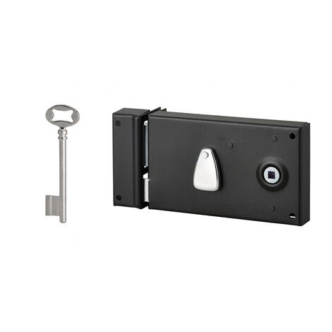 THIRARD - Serrure horizontale en applique à clé à fouillot pour porte intérieure, gauche, axe 58mm, 140x82mm, noir, 2 clés