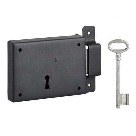 THIRARD - Serrure horizontale en applique à clé pour porte de cave, pêne seul, droite, axe 60mm, 110x80mm, noir, 1 clé
