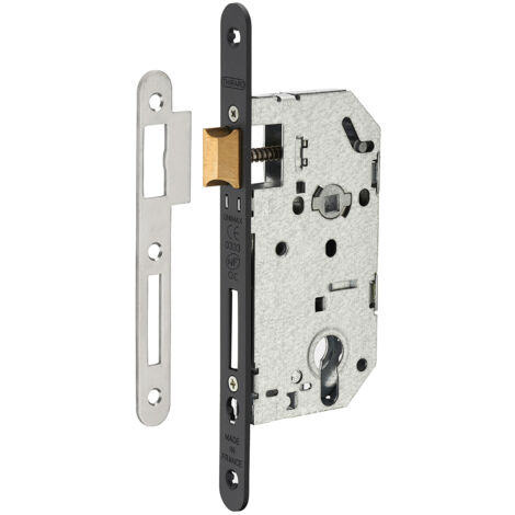 Thirard – Serrure monopoint encastrée Unimax CE NF QC – Axe 50mm, entraxe 70mm, têtière noire, pêne en acier zingué – Pour portes d'entrée - axe50mm