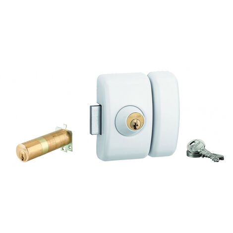 Verrou universel THIRARD double cylindre languette HG5 + 3 clés - Blanc - 00080476