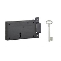 THIRARD - Serrure horizontale en applique à clé pour porte de cave, pêne seul, droite, axe 80mm, 140x80mm, noir, 1 clé