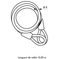 THIRARD - Câble antivol Twisty, vélo, abris de jardin, Ø 8, 12.00m, acier gaine PVC
