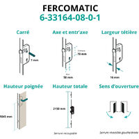 FERCO by THIRARD - Boitier de serrure enc. Fercomatic à cylindre pour porte d'entrée, axe 50mm, 3pts, H. 2150mm, 6-33164-08-0-1