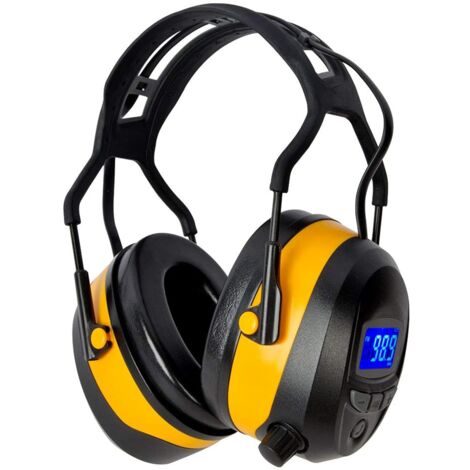 GARDTECH Bluetooth Ear Defenders Noise Cancelling Ear Defenders with Wireless Radio MP3 FM Safety Ear Muffs with LCD Display 4GB SD Card Adult Ear Defenders for Garden Woodworking Yellow
