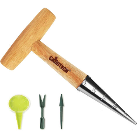 GARDTECH Stainless Steel Dibber Hand Tools Traditional Garden Hand Dibber with Light Weight Wooden Handle 4pcs