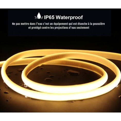 Ruban led COB 5M 220V blanc chaud 3000K étanche ip 65 avec fixations fournies pour intérieur et extérieur