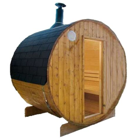 Desineo – Sauna extérieur tonneau avec poêle à bois – Longueur 180 cm – Diamètre 220 cm – Capacité jusqu'à 4 personnes – Épaisseur 40 mm épicéa
