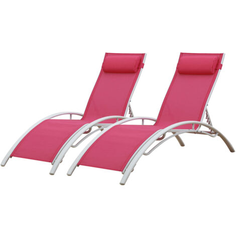 Lote de 2 tumbonas GALAPAGOS en textileno rosa aluminio blanco