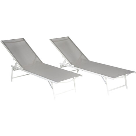 Lote de 2 tumbonas plegables SICILIA de textileno gris estructura blanca
